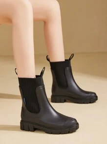 Damen einfarbige wasserdichte Regenstiefel, modischer runder Zehenbereich Stiefel zum Tragen Outdoor, rutschfeste Regenstiefel für Damen und Mädchen