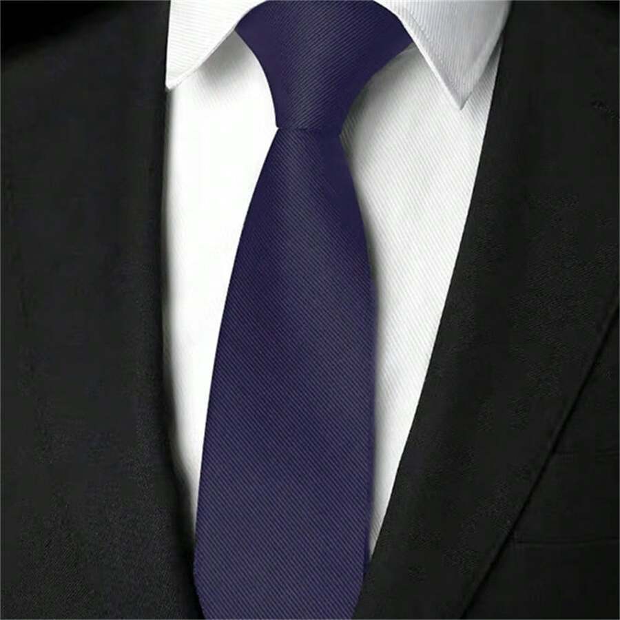 Slim Plain Twill Social Tie With Fine Lines - 紫色 - 查看 1