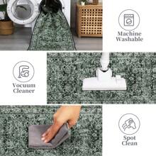 ANPHON Machine Washable Faux Wool Vintage  Printed Area Rug Non Slip Stain Resistant Foldable Easy To Clean And Wash Thin Floor Covering Non Shedding Low Pile Soft Mat With Elegant Bordered Design For Enhancing Home Aesthetic Decor In Living Room Dining Room Laundry Room Bathroom Entrance And Bedroom - Green - View 6