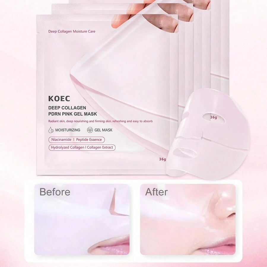 KOEC 玫瑰 PDRN 粉红胶原蛋白果冻面部凝胶面膜 4 片 - 保湿韩国护肤品，深层保湿面膜