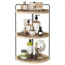 Superlele 3 Tier Corner Bathroom Counter Organizer, Rustic Bathroom Organizer, Wood Countertop Storage Tray For Vanity, Kitchen, Bedroom Back To School