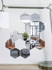 48 piezas de pegatinas de espejos de pared de acrílico hexagonales, espejos decorativos removibles, adornos de arte de forma hexagonal para decoración del hogar, pegatinas personalizadas