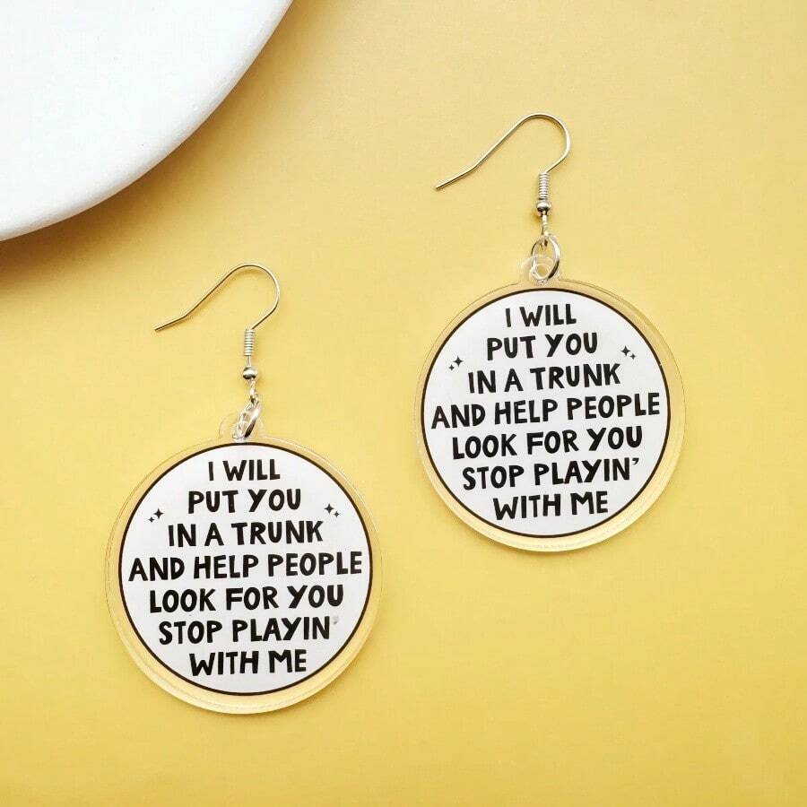 新奇“我会把你放进箱子里，帮人找你，别跟我玩了”亚克力耳环，可爱创意时尚钥匙扣，独特个性化卡哇伊珠宝礼物