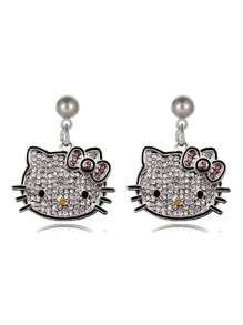 Sanrio 1 Pieza Pendientes de Kitty Kawaii de Sanrio Hello Kitty con alfileres de plata en forma de gatito, accesorios decorativos y regalos para fiestas (Algunas partes pueden ser aleatorias)