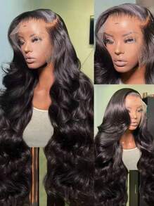 13x6 Body Wave Lace Frontal Human Hair Wigs HD Transparent 30 40 Inch 13x4 Lace Front Wig Remy Human Hair Wigs Curly Wave Style For Women Full Edges Pre-Plucked Lace Wig With Baby Hair Natural Looking - Natural Black - View 3
