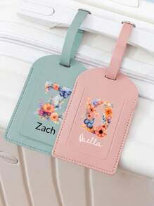 1pc Custom Leather Luggage Tag/Passport Holder, Personalized Luggage Tags For Suitcases With Name, Suitcase Tags, Customized Luggage Tag/Passport Holder With Floral Letters, Unique, Customized, For Friend, Women, Rookies & White-Collar Workers, Children, Friends, Family, Girlfriend, Boyfriend, Her, For Outdoors/Outings/Travel/Hiking/Stadium/Sports/Climbing, For Business/Commute/Work/Office, Travel Accessories, High School Senior High School Students, College Students, University Students, Freshman, Sophomore, Underclassmen - Multicolor - View 7