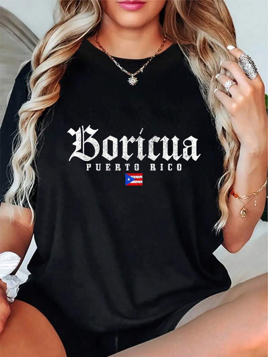 Camiseta de orgullo puertorriqueño vintage de Puerto Rico, 100 % algodón, con la bandera boricua - Negro - Ver 1