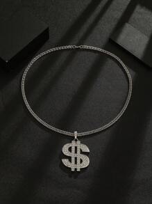 1 Stück Luxus Mode Hip-Hop einzigartiger Vintage Diamant Dollar Symbol Anhänger lange Halskette, Pullover Kette, Hoodie Kette, Unisex