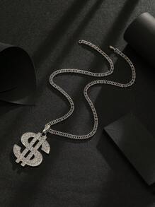 1 Stück Luxus Mode Hip-Hop einzigartiger Vintage Diamant Dollar Symbol Anhänger lange Halskette, Pullover Kette, Hoodie Kette, Unisex