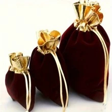 25pcs Velvet 3 Size Golden Plated Drawstring Jewelry Sachet Flannel Bag, Small Business Supplies, Wedding Gift Bag, Wedding Decor Valentine's Day - Multicolor - View 11
