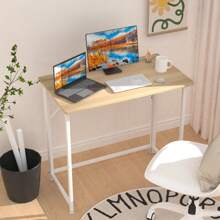 Tavolo per computer pieghevole, piccolo tavolo per computer pieghevole per studiare e lavorare in camera da letto o in soggiorno, 80x45x74 cm, stile moderno, robusta struttura in metallo, nero/bianco/rovere