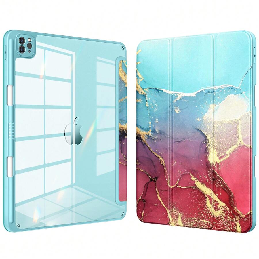 DTTOCASE IPad Pro 12.9 Case For 6th/5th/4th/3rd Gen (2022-2018) & IPad Air M3/M2 13 Inch (2025/2024) – Clear Protective Cover With Built-In Apple Pencil Holder, Auto Sleep/Wake & Camera Protection - Sky Marble - View 1