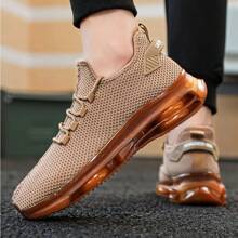 Men's Breathable Knit Sneakers - Fashionable Lace-Up Running Shoes With Air Cushion, Non-Slip PVC Sole, Casual, Fabric - Coffee Brown - View 2