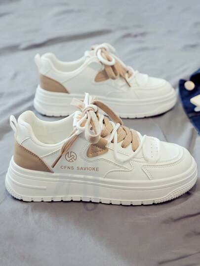 Zapatillas deportivas blancas para mujer, Zapatos para Correr Antideslizantes para Mujer,Zapatillas Casual Malla Mujer ,nuevas zapatillas deportivas ligeras transpirables con suela suave para todas las estaciones,estilo casual y deportivo,Zapatos de skate con cordones en la parte delantera con detalles de letras, zapatos deportivos beige con cordones para mujer,Nuevas zapatillas deportivas versátiles, ligeras, transpirables y de moda para mujeres, sencillas y elegantes, con personalidad y apariencia moderna, ideales para la universidad