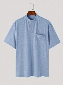Men's Front Button Pocket Casual Comfortable T-Shirt - Blue - View 3