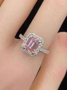 1PC Sparkle Geometry Engagement Pink Ring Wedding Band For Women Promise Ring Eternity Ring Fine Jewelry Gift