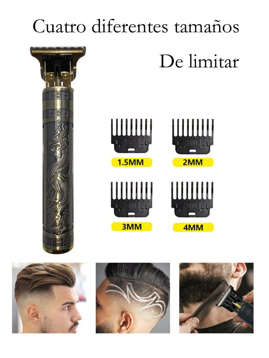 1 Pieza Máquina para cortar cabello de dragón con 4 Peines barberia - Bronce - Ver 1