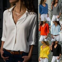 Women's Fashion Casual Loose Elegant Long Sleeve Blouse - 白色 - 查看 2
