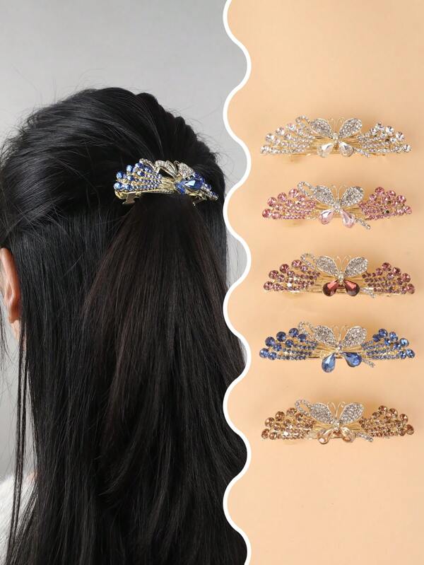6 peças de grampos de cabelo de cristal com laço de 3,5", elegantes acessórios de cabelo de liga metálica, presilhas para mulheres, volta às aulas