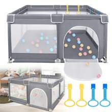 LILIIN Playpen Baby Playpen Gate With Non-Slip Base And Breathable Net And 50 Balls, Stable Barrier Activity Center For Children - 127 X 127 cm Dark Grey - View 11