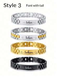 1 szt. spersonalizowana bransoletka ze stali nierdzewnej dla chłopca, spersonalizowana bransoletka z paskiem do zegarka, spersonalizowana bransoletka z imieniem dla chłopca, taty, męża, ojca, wyjątkowy, idealny prezent dla niego, chłopaka, taty, rodziny, przyjaciół, syna, dziadków, na rocznice, walentynki, urodziny, dzień ojca, ukończenie szkoły, do noszenia na co dzień, na bal maturalny, pomysły na powrót do szkoły, prezent na walentynki dla chłopca i dziewczyny, wielofunkcyjny, ozdobny, z literą, grawerowany, schludny, kolorowy, uroczy, kawaii, uroczy, codzienny, niestandardowy, spersonalizowany, wyjątkowy, spersonalizowany, prezent dla dziecka, idealny prezent dla niego, idealny prezent dla niej, syna, córki, na dzień dziecka, szykowna jesień, dzieci, spersonalizowana biżuteria modowa dla nastolatków, moda na powrót do szkoły