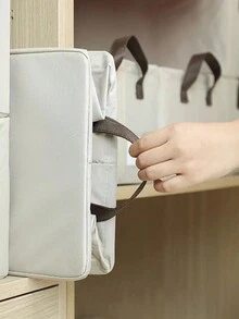 1 Giá để quần áo trong tủ có tay cầm, hộp đựng đồ bằng vải có khung thép, kệ có thể xếp chồng, giỏ đựng đồ có thể gấp lại, đựng quần áo và đồ chơi, thiết kế tối giản cho phòng khách/phòng ngủ, thích hợp cho tủ quần áo, đựng đồ chơi, đựng tạp chí và sách, giỏ đựng đồ giặt. - Màu be - Xem 4