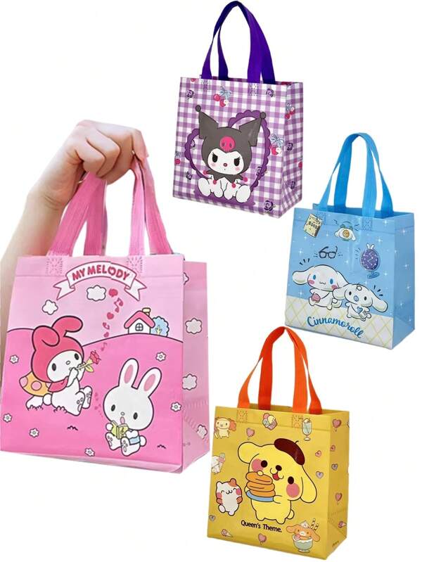 Sanrio 1/4/6/12pcs Sanrio Kuromi Bag Anime My Melody Cinnamoroll Large Capacity Printed Non Woven Fabric Handbag Storage Books Kawaii Holiday Gifts