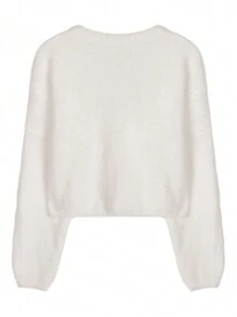Soft & Fluffy Knit Sweater For Women, Short Style Long Sleeve Knitwear Top, Gentle Vibe, Autumn/Winter - Beige - View 5