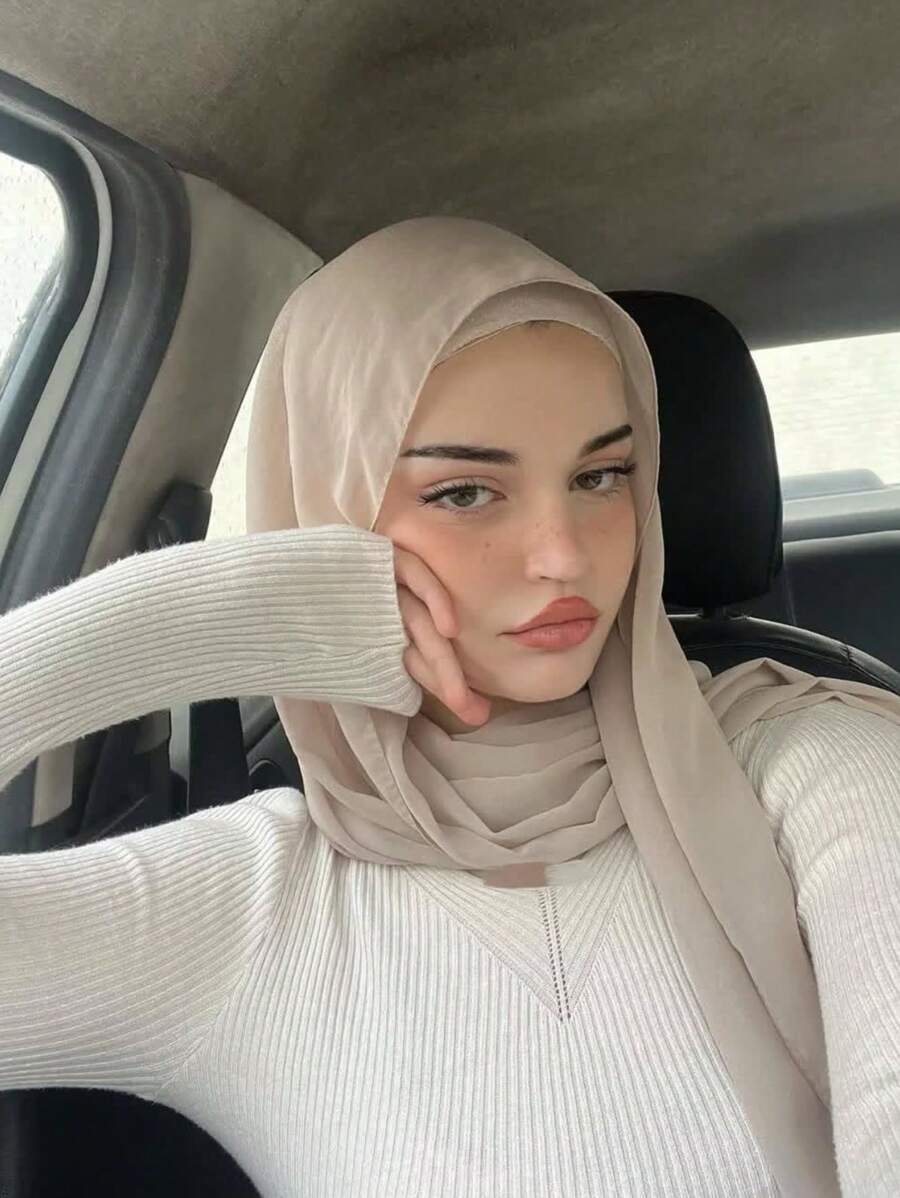 1 件女士波西米亚优雅纯色围巾 Vela Hijab，休闲街头风格头带，适合秋季日常穿着 Abaya 配饰 - 米色 - 查看 1