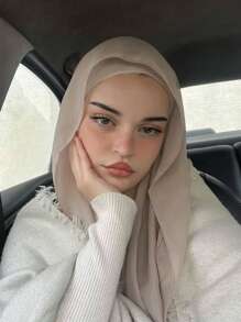1 件女士波西米亚优雅纯色围巾 Vela Hijab，休闲街头风格头带，适合秋季日常穿着 Abaya 配饰 - 米色 - 查看 2