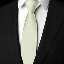 Slim Plain Twill Social Tie With Fine Lines - Beige - View 1