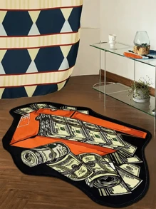 1 块独家定制美元钞票图案地毯，招财进宝地毯，1 盒时尚美元主题多功能地毯，适用于客厅、卧室、入口、厨房、浴室、游戏室、书房 - 可清洗且防滑 - 彩色 - 查看 16