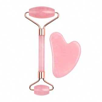 Heart-Shaped Rose Quartz Roller Massage Board Set Non-Jade Facial Facial Beauty Board Double-Headed Roller Manual Massager,Beauty,Skin Care Products,Spa,Self Care,Skin Care Tools,Face Care,Esthetician Supplies,Massage,Face Massage Tool,Face Roller