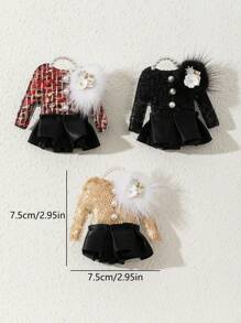 1pc Elegant Design College Emblem Faux Fur Lady Brooch, Glamorous Jewelry Brooch Suitable For Dating Gift, Daily Wear - classic - View 3