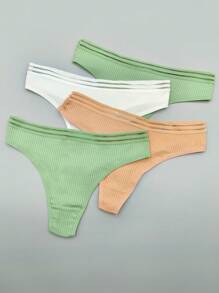 Set de 4 tangas de mujer con cintura baja, acanalados, transpirables y de colores aleatorios