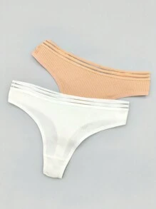 Set de 4 tangas de mujer con cintura baja, acanalados, transpirables y de colores aleatorios