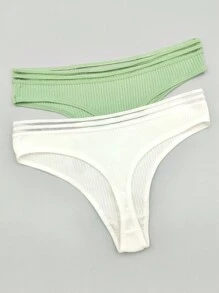 Set de 4 tangas de mujer con cintura baja, acanalados, transpirables y de colores aleatorios