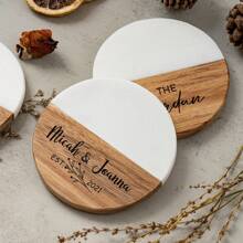 Custom Logo Round Marble Coasters, Spliced Acacia Wood Placemats, Tea Coasters