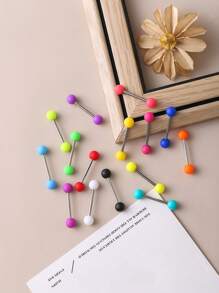 15pcs Multi-Color Acrylic Matte Finish Hypoallergenic Stainless Steel Tongue Rings, Suitable For Halloween, Festivals And Party Wear For Sexy Ladies