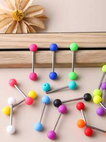 15pcs Multi-Color Acrylic Matte Finish Hypoallergenic Stainless Steel Tongue Rings, Suitable For Halloween, Festivals And Party Wear For Sexy Ladies