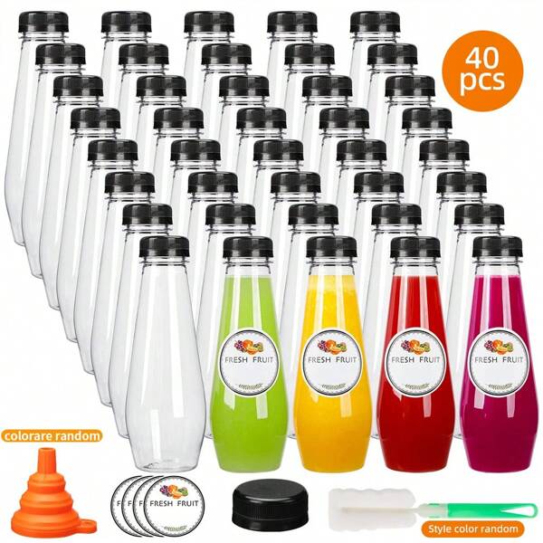 40pcs 12oz Juice Bottles, Empty Plastic Juicing Bottles With Caps, Cone Reusable Clear Bulk Beverage Containers For Juicing, Drinking, Milkshake, Tea And Other Beverages
