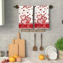 16x24 Inch Super Soft And Absorbent Heart-Shaped Kitchen Towel - Machine Washable Dish Cloth With Valentine's Day Heart Design, Home Decor, Holiday Gift, Wedding Decor