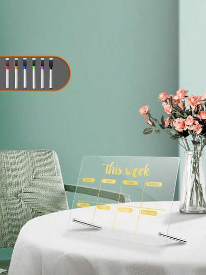 1 conjunto de planejador semanal Gold Line com letras em acrílico, quadro branco minimalista e personalizado para decoração de casa com 6 marcadores magnéticos de apagamento a seco (incluído)