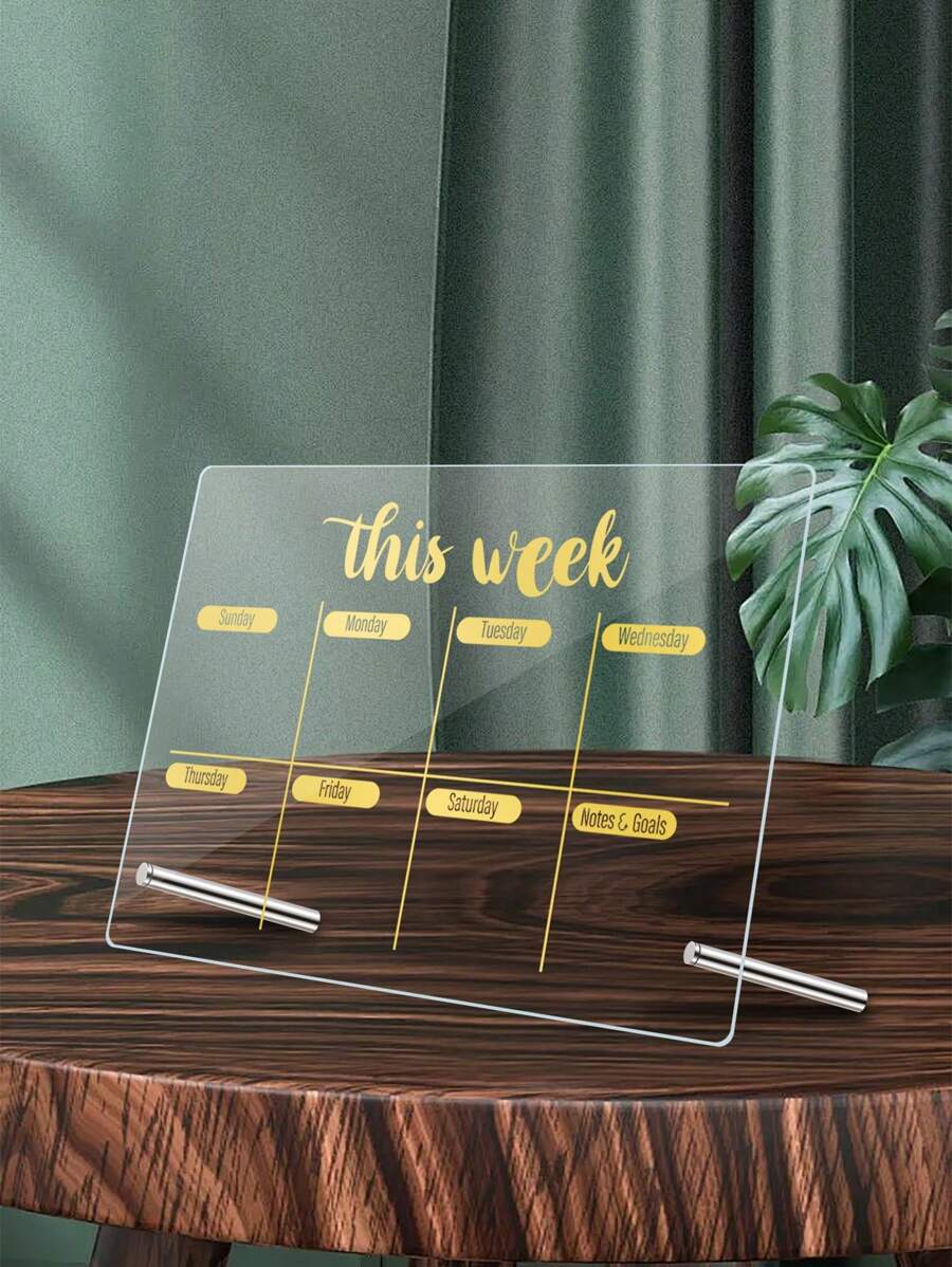 1 Set Gold Line Weekly Planner Letter Acrylic Memo Board, Minimalist Personalized Home Decor Whiteboard With 6 Magnetic Dry Erase Markers (Included) - Gold - View 1