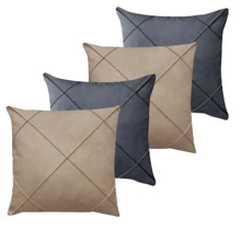 Kit Of 4 Draped Suede Cushion Covers 45x45 With Invisible Zipper - 2 Hazelnut + 2 Ash. - View 2