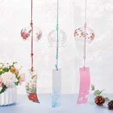 1pc Japanese Style Handmade Glass Wind Chimes In Pink Cherry, Red, Blue, Suitable As Birthday Gift And Home Decor