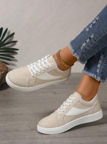 Korean Style Casual Sports Shoes, Low-Top Flat Lightweight Fashion Versatile Sneakers For Women, Spring/Summer - Khaki - View 5