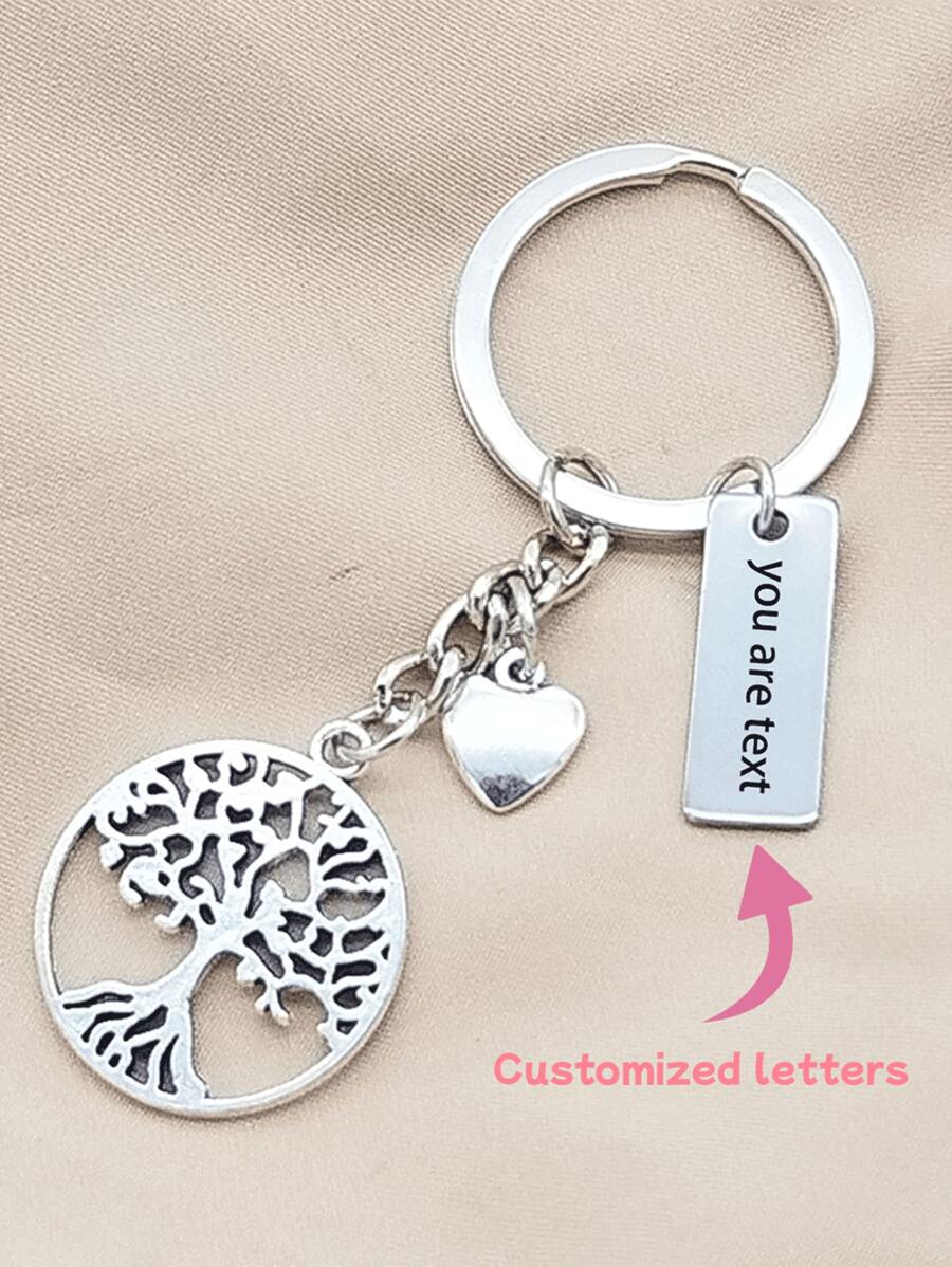 A Customized Keychain For The Tree Of Life, Love, Long Custom Letters, Thanksgiving, Mother's Day, Valentine's Day Gifts For Family And Friends, Engraved, Stainless, Colorful, Cute, Adorable, Funny, Kawaii, Y2K, Stylish, Unisex, Casual, Custom, Personalized, Unique, Customized, Ideal Gifts For Him, Ideal Gifts For Her, Her, Boyfriend, Girlfriend, Family, Friends, Children - Tree Of Life Keychain - View 1