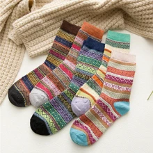 NetHong Winter Women Socks 5 Pairs Wool Warm Knitting Ladies Socks Vintage Style Soft Cotton Thick Woman Bed Sock Multicoloured For Home Office School Hiking, Ideal Christmas Gifts For Women - A - View 2