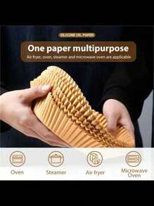 100 件一次性空气炸锅、纸质空气炸锅内胆、纸质篮碗、烤盘、烤箱配件、烘焙工具、厨房小工具、厨房配件 - 卡其色 - 查看 5